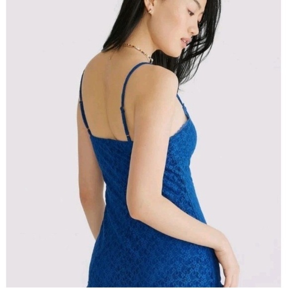 Aeropostale Solid V-Neck Lace Cami Dress Blue Slip Dress Y2K 90s Ruffle Hem - Picture 3 of 12
